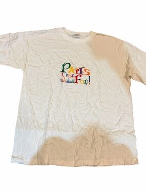 Men’s Paris C’est Fou XXL 2XL White Embroidered Tourist T Shirt See Photos